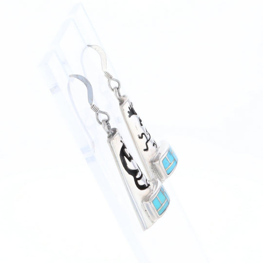 Turquoise Triangular Kokopelli Dangle Earrings