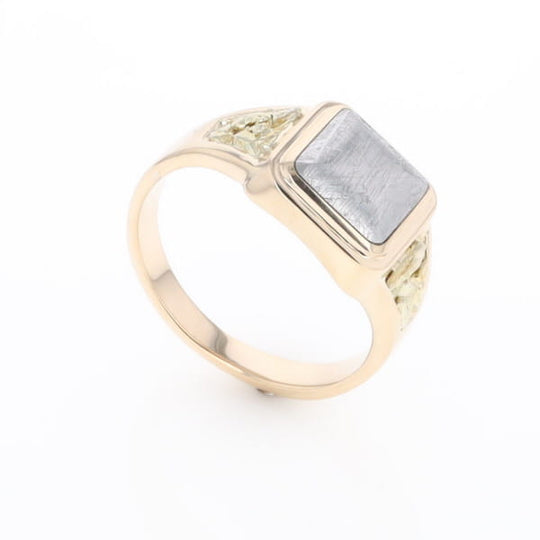 Meteorite Ring Square Inlaid Center Design with Natural Nugget Sides