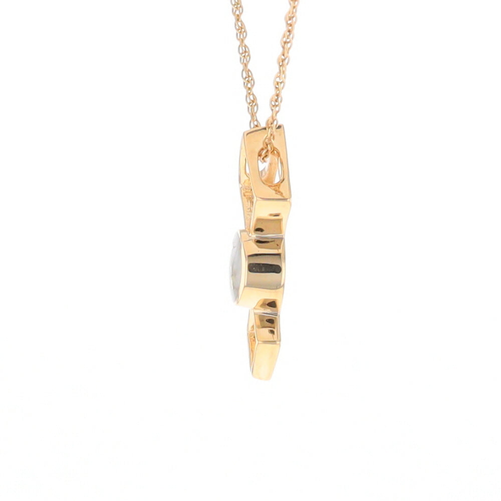 Gold Quartz Round Inlay Double Diamond Design Pendant