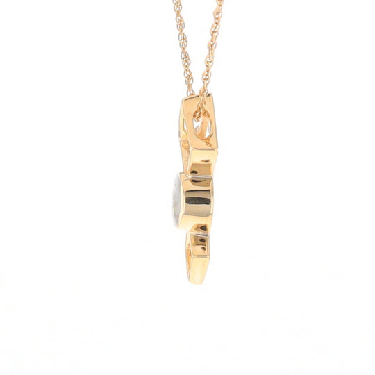 Gold Quartz Round Inlay Double Diamond Design Pendant