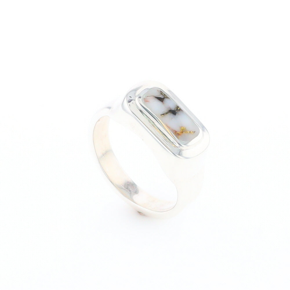 Sterling Silver Gold Quartz Inlaid Rectangular Ring - G3