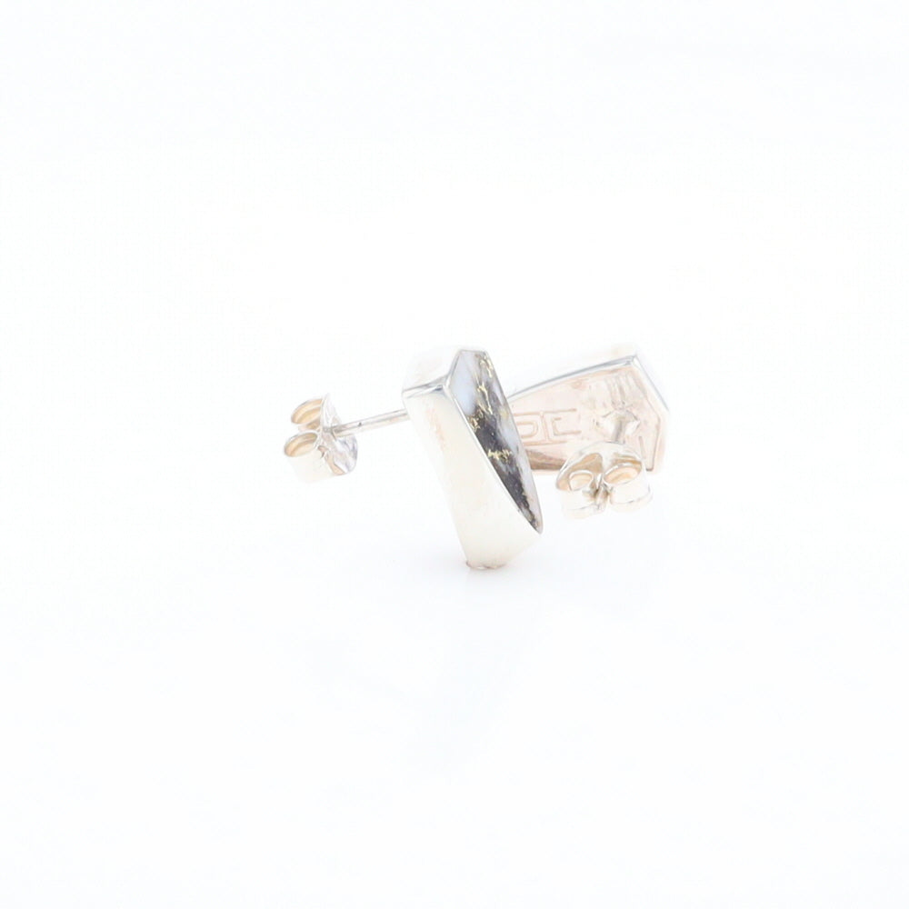 Sterling Silver Gold Quartz Inlaid Shield Stud Earrings - G3