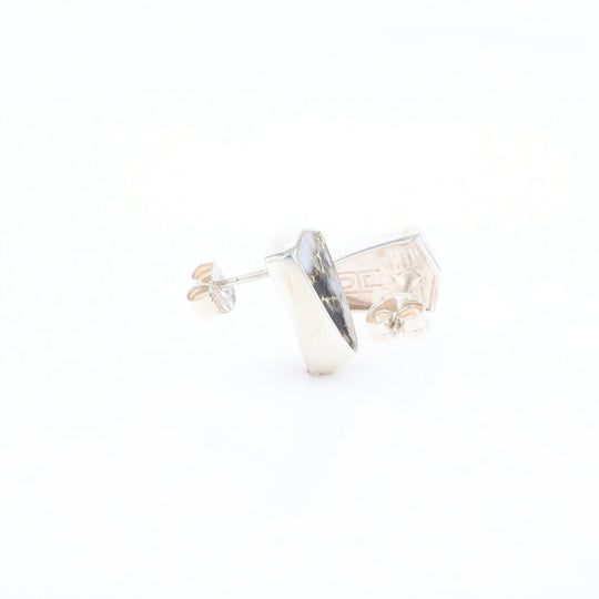 Sterling Silver Gold Quartz Inlaid Shield Stud Earrings - G3