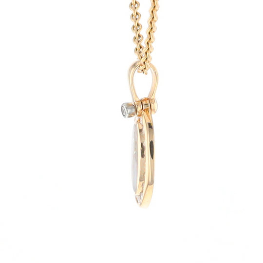 Gold Quartz Pendant Oval Inlaid with .22ctw Round Diamonds Halo