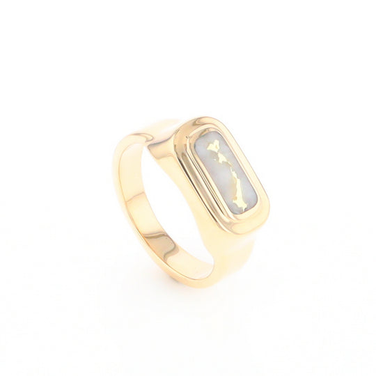 Gold Quartz Ring Oval Inlaid Design - G2