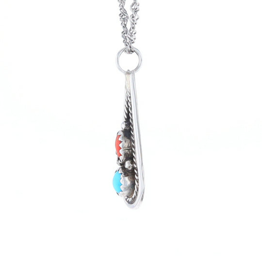 Native Turquoise & Coral Teardrop Pendant