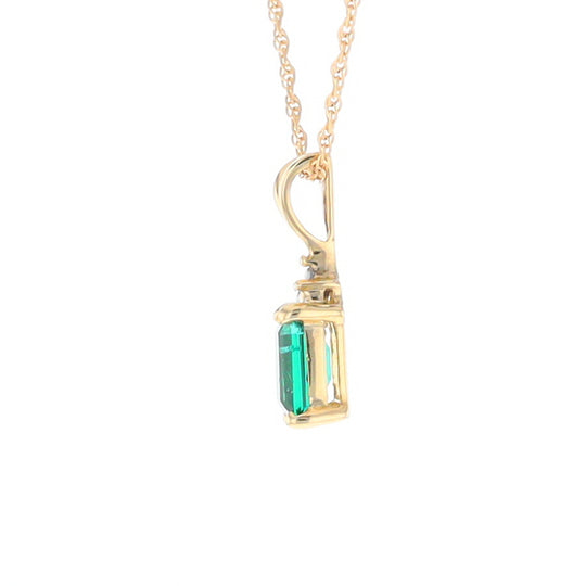 Synthetic Emerald Pendant with Diamond Accents