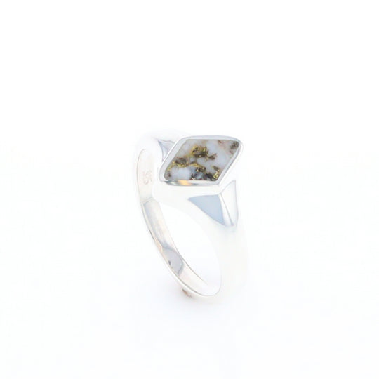 Sterling Silver Gold Quartz Inlaid Diamond Shaped Ring - G3