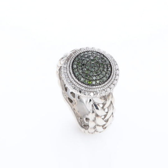 Green Diamond Braided Cluster Ring