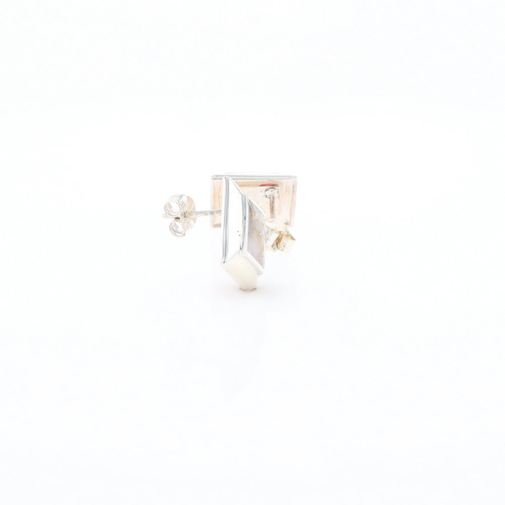 Sterling Silver Gold Quartz Inlaid Square Stud Earrings - G3