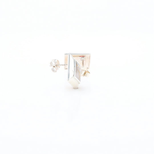 Sterling Silver Gold Quartz Inlaid Square Stud Earrings - G3