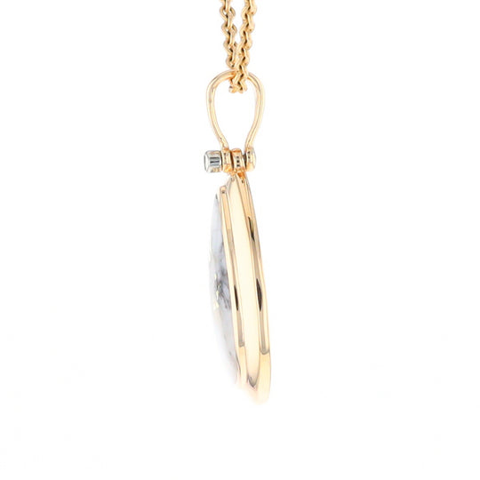 Gold Quartz Necklace Pear Shape Inlaid Pendant with .02ct Diamond