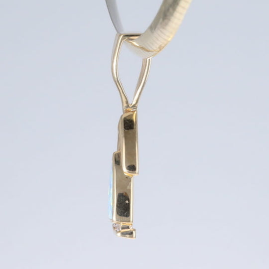 Opal Pendant Triangle Inlaid Design with .06ctw Round Diamonds