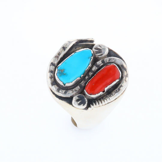 Coral and Turquoise Native Snake Ring