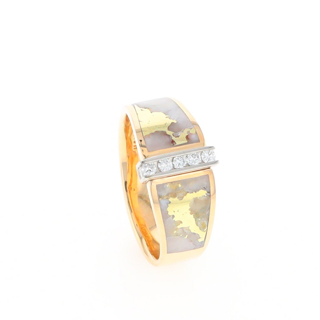 Gold Quartz Ring Double Sided Inlaid with .19ctw Round Diamonds