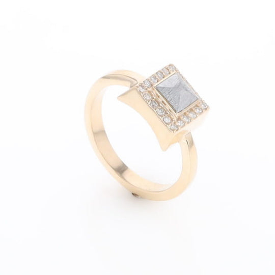 Meteorite Ring Square Inlaid Halo .14ctw Diamonds Design