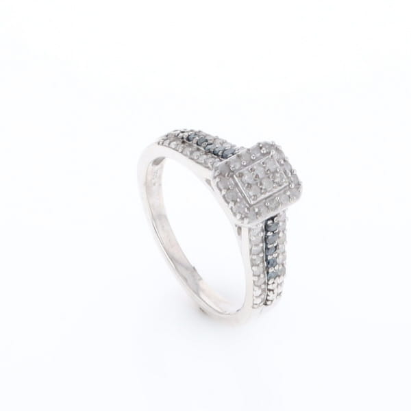 Blue & White Diamond Rectangle Cluster Ring