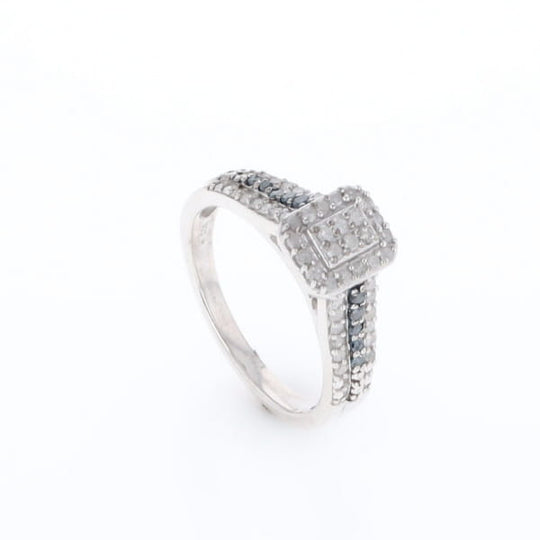 Blue & White Diamond Rectangle Cluster Ring