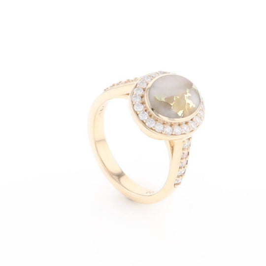 Oval Gold Quartz Inlaid Ring with 0.65ctw Diamond Halo