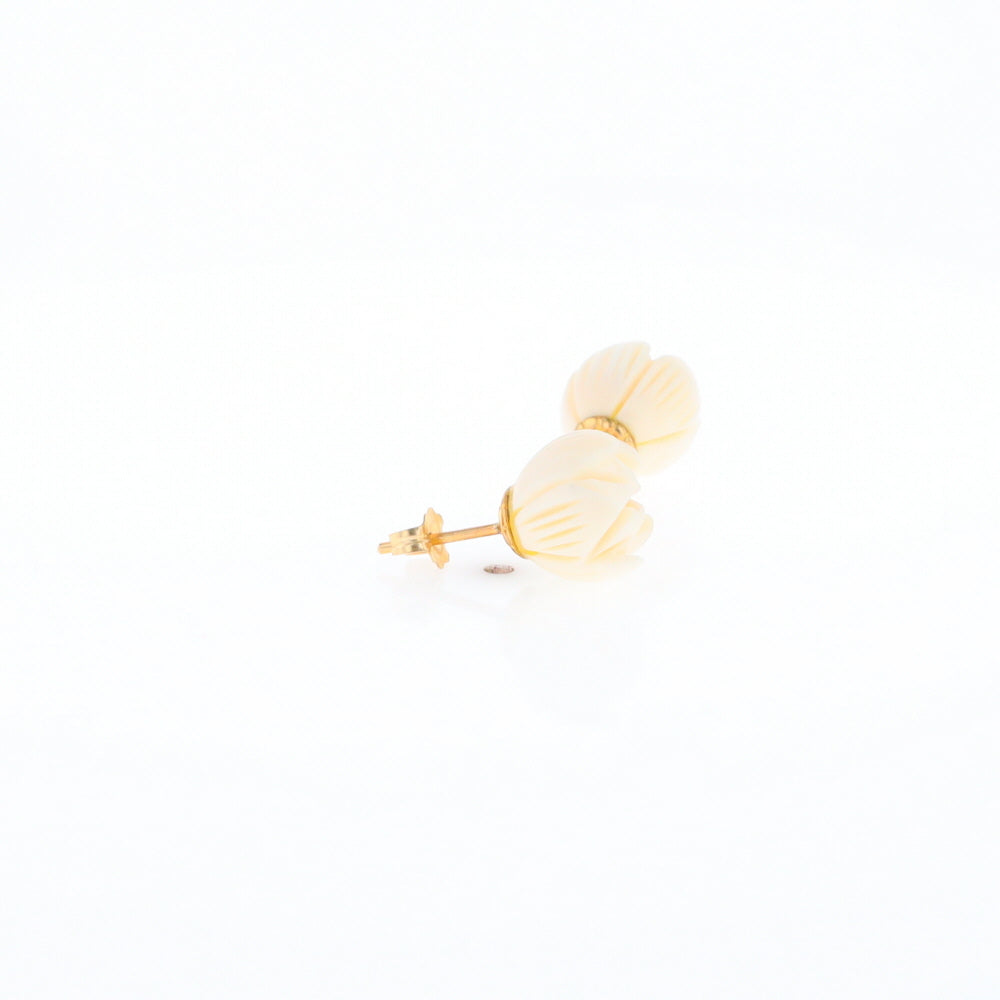 Carved Ivory Flower Stud Earrings