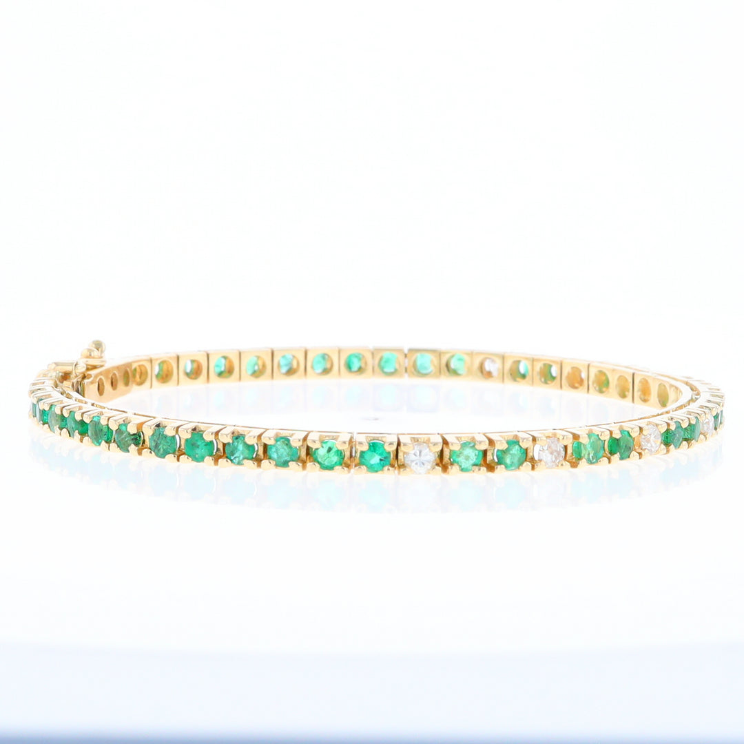 14Kt Yellow Gold Emeralds & Diamond Accent Tennis Bracelet