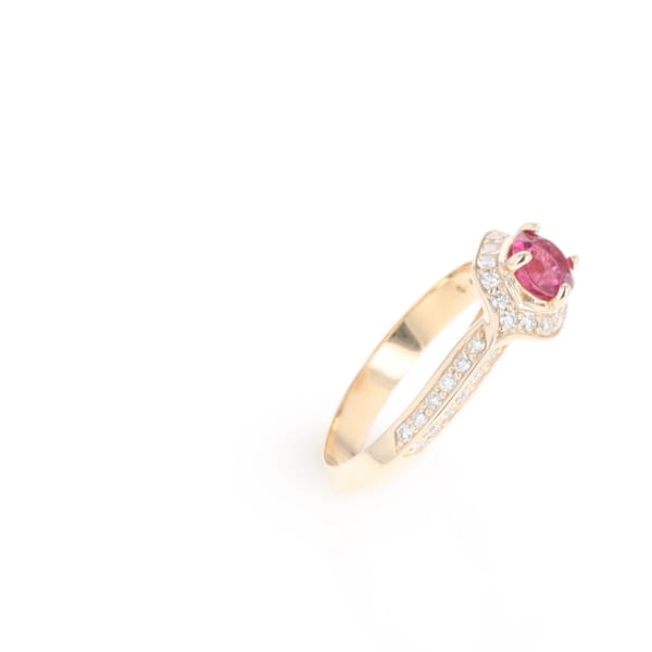 Peaked Halo Pink Tourmaline & Diamond Engagement Ring