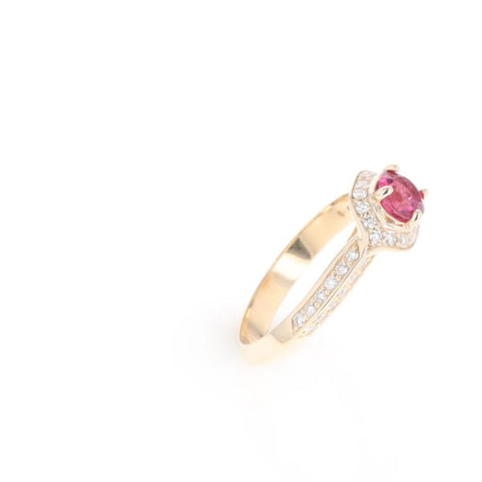 Peaked Halo Pink Tourmaline & Diamond Engagement Ring