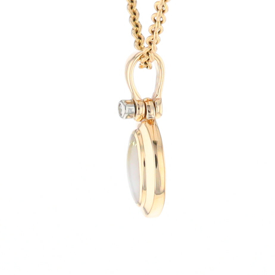 Gold Quartz Oval Inlaid Pendant with .02ct Diamond