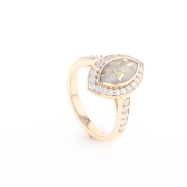 Marquise Gold Quartz Inlaid Ring with 0.65ctw Diamond Halo