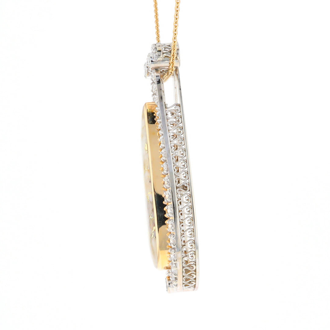 Gold Quartz Necklace Tear Drop Inlaid 4.78ctw Diamond Halo Pendant