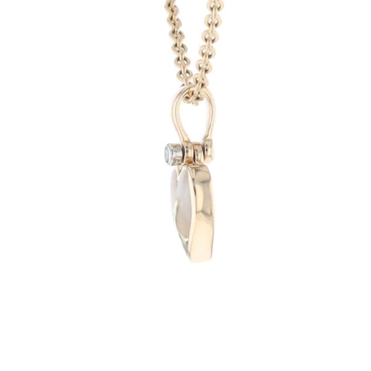 Gold Quartz Necklace Heart Inlaid Design Pendant with .02ct Diamond