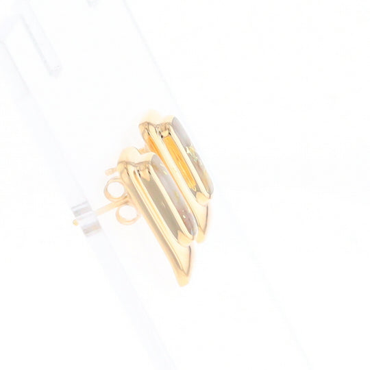 Gold Quartz Earrings Rectangle Inlaid Design