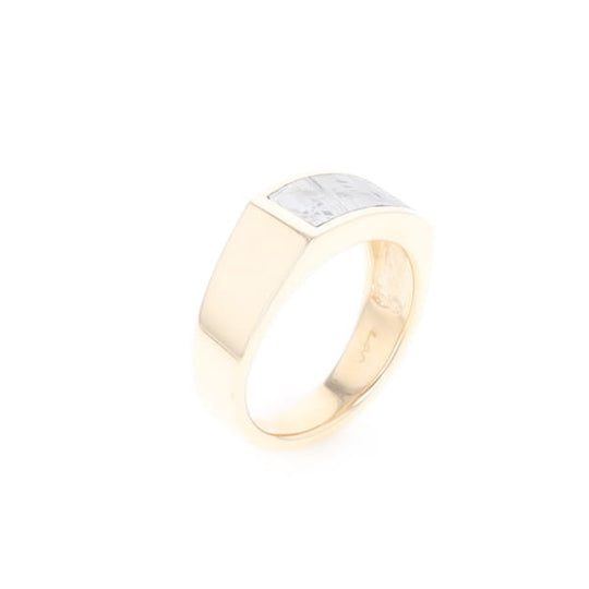 Rectangle Meteorite Inlaid Ring