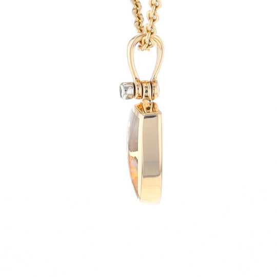 Gold Quartz Necklace Shield Shape Inlaid Pendant with .02ct Diamond