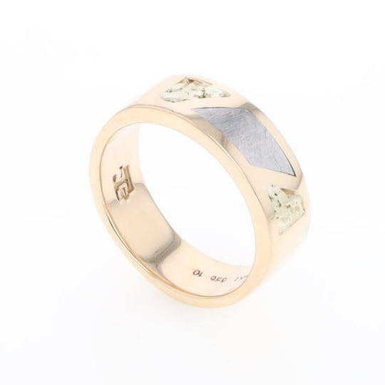 Meteorite Ring, Center Inlaid & Natural Nugget Sides