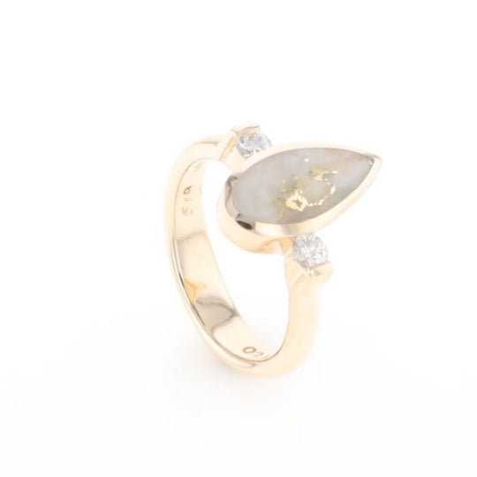 Gold Quartz Ring Pear Shape Inlaid with .18ctw Round Diamonds