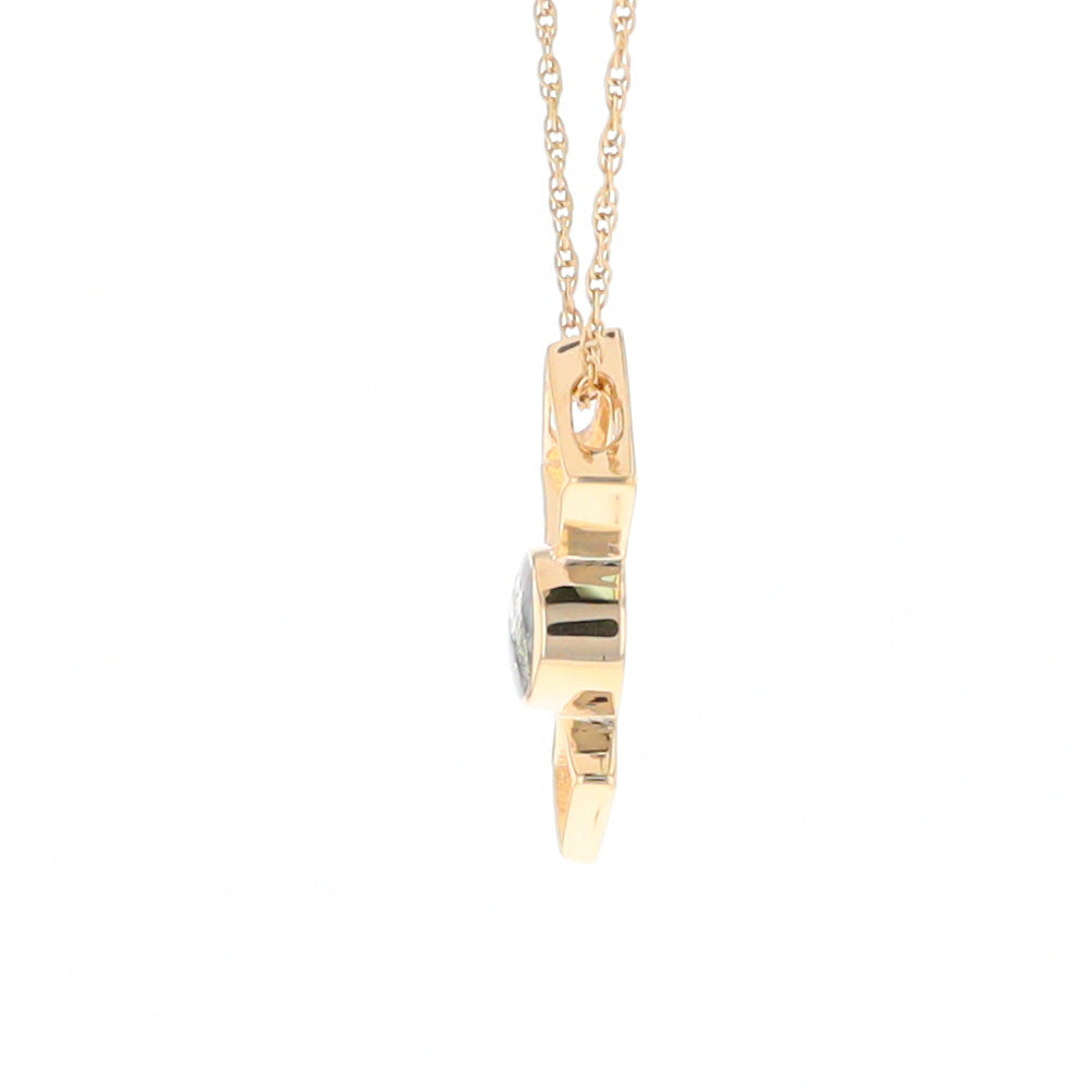 Gold Quartz Round Inlay Double Diamond Design Pendant