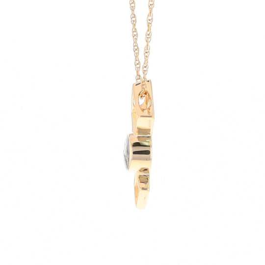 Gold Quartz Round Inlay Double Diamond Design Pendant