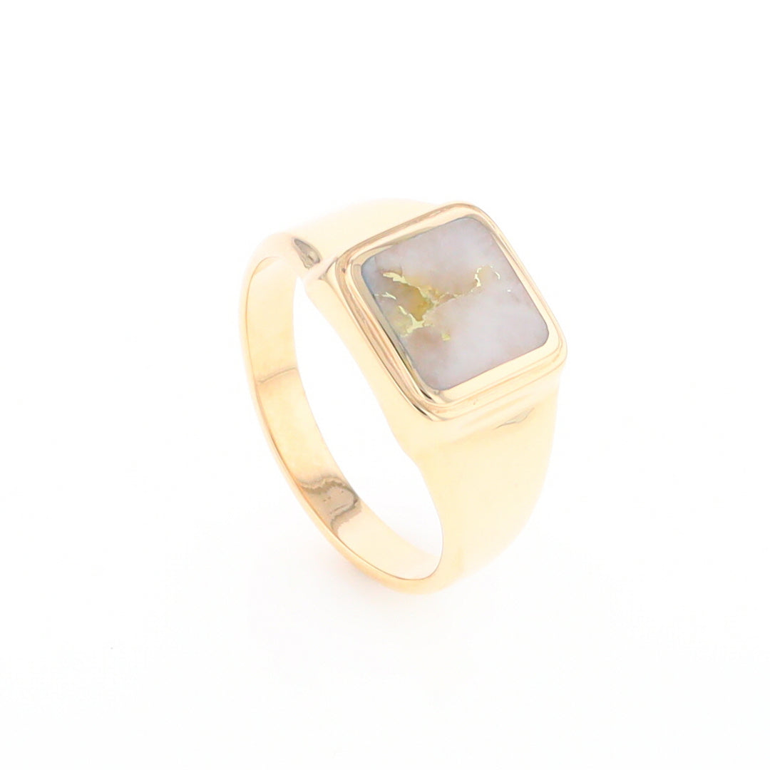 Gold Quartz Ring Square Inlaid Design