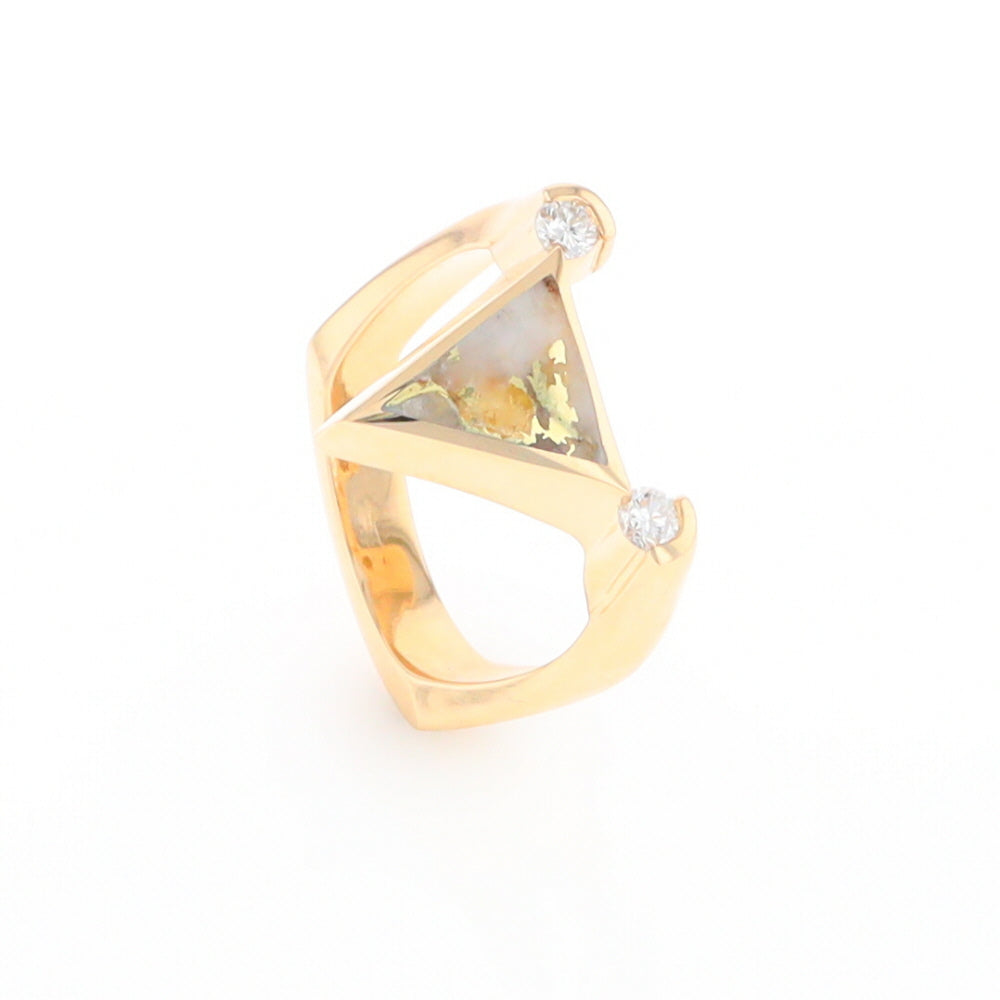 Gold Quartz Ring Triangle Inlaid Design With .14ctw Round Diamonds