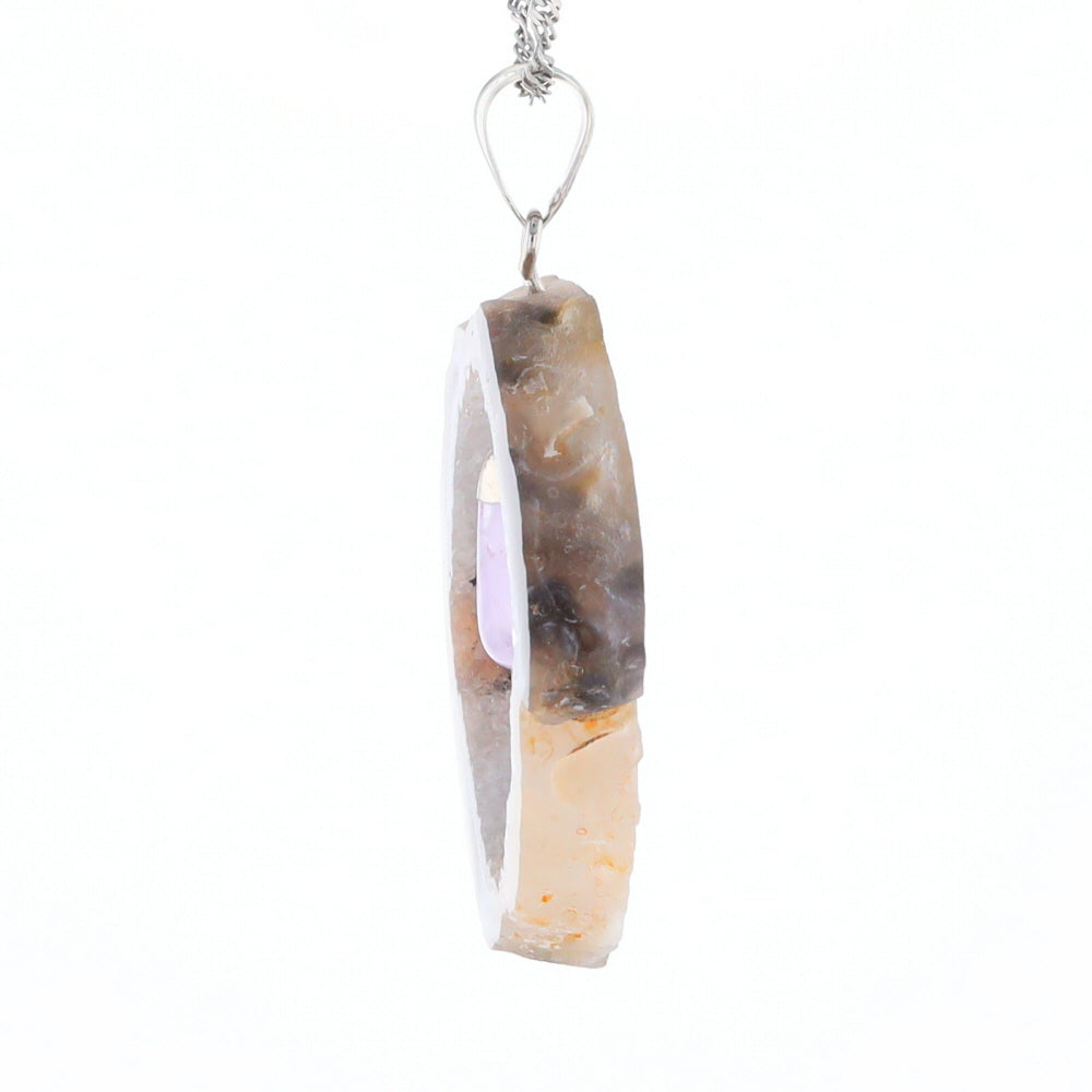 Druzy Quartz With Dangling Amethyst Pendant