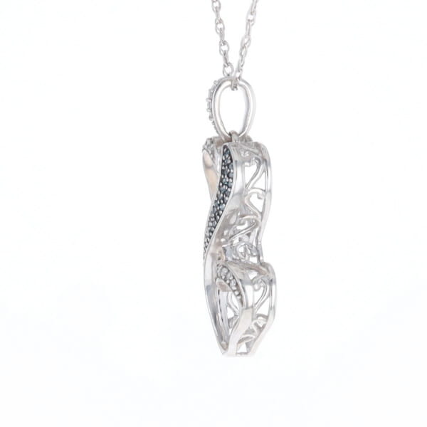 Blue and White Diamond Double Open Heart Pendant with 16" Singapore Chain