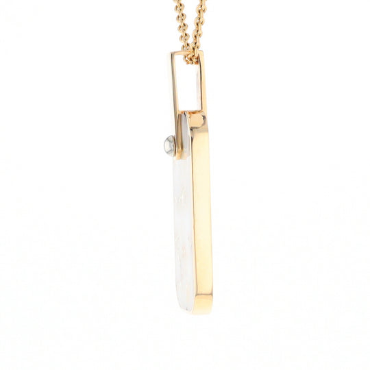 Gold Quartz Necklace Dog Tag Double Sided Inlaid Cross Pendant