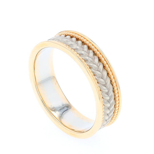 Braided White and Yellow Gold Men's Ring