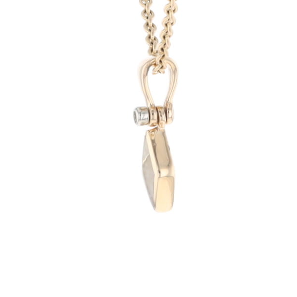Gold Quartz Necklace Diamond Shape Inlaid Pendant with .02ct Diamond
