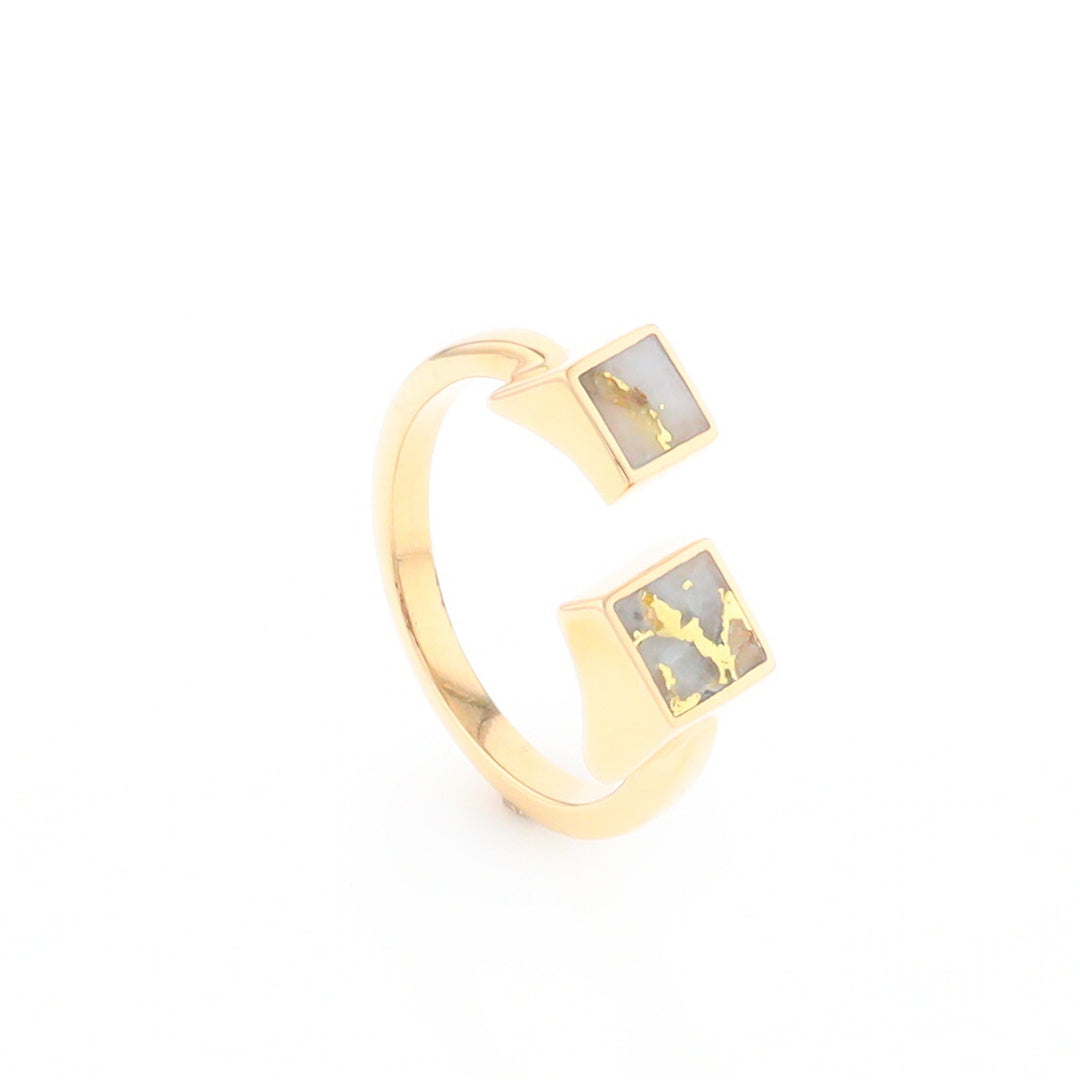 Gold Quartz Ring Wrap Double Square Inlaid Design