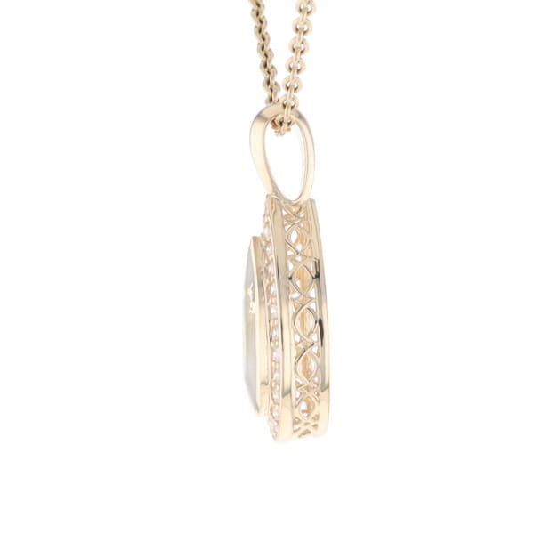 Gold Quartz Pendant Tear Drop Inlaid .42ctw Diamond Halo Design