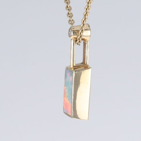 Opal Pendant Rectangle Inlaid Design with .04ctw Round Diamond