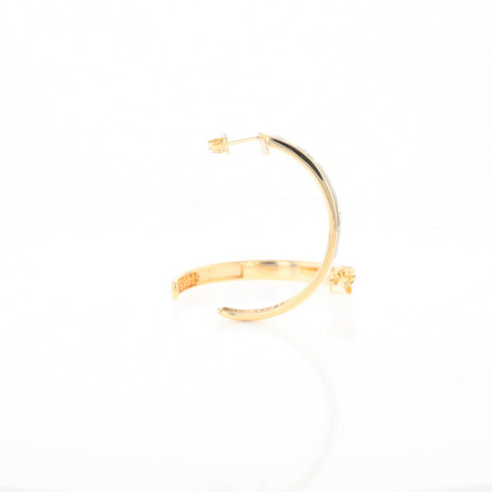 Gold Quartz Hoop Earrings 3 Section Inlaid Design G2