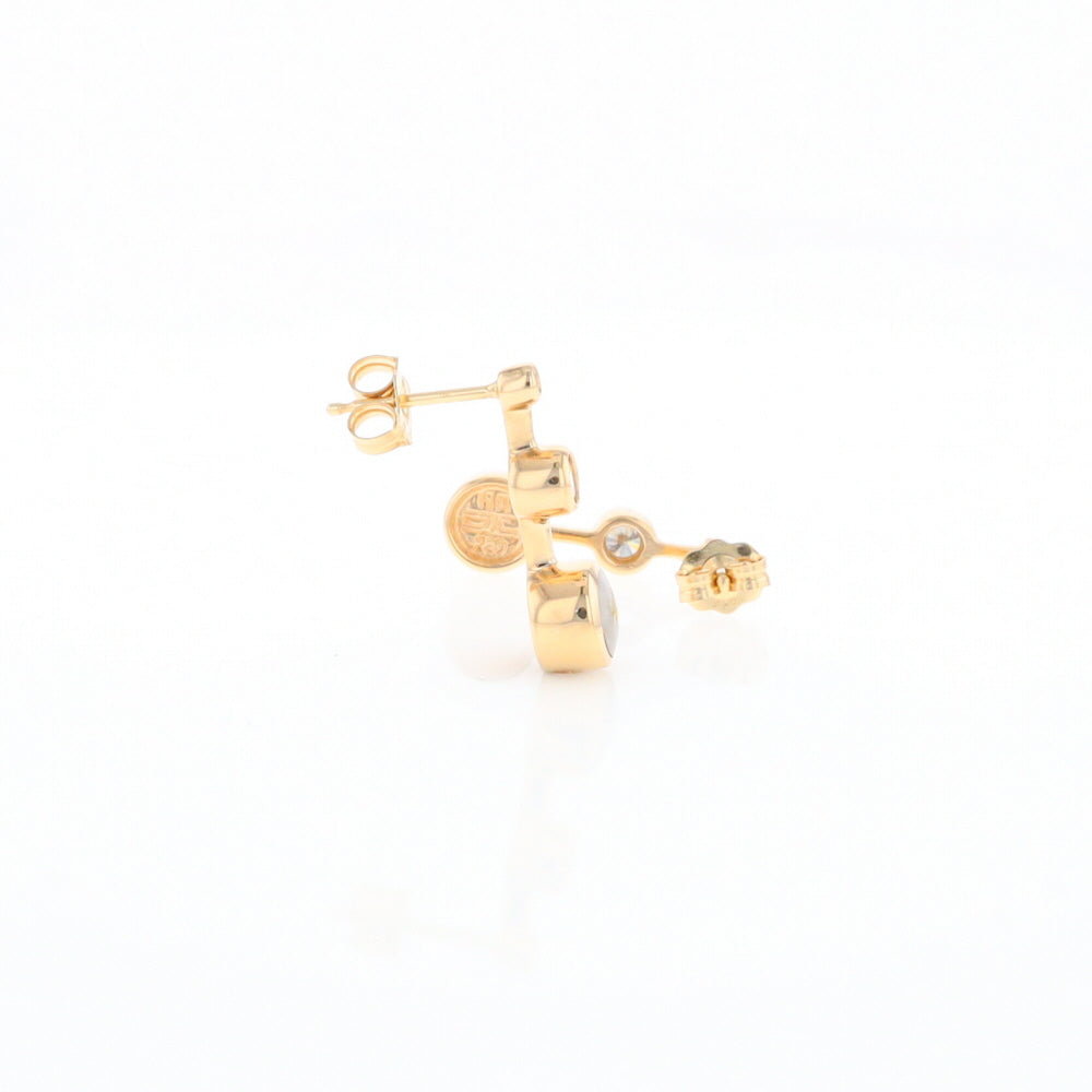Gold Quartz Round Inlay with Diamond Accents Stud Earrings G2